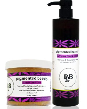 Cleansing and Beautifying African Black Soap Wash and Scrub Combo with Lavender and Lemon Oil