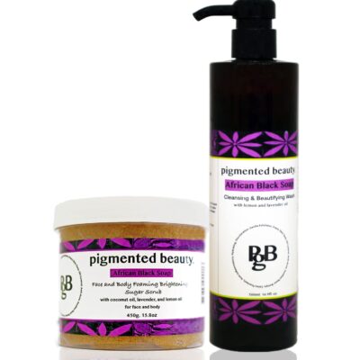 Cleansing and Beautifying African Black Soap Wash and Scrub Combo with Lavender and Lemon Oil