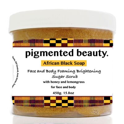 Hydrating and Even Tone African Black Soap Sugar Scrub with Honey and Lemongrass Tea