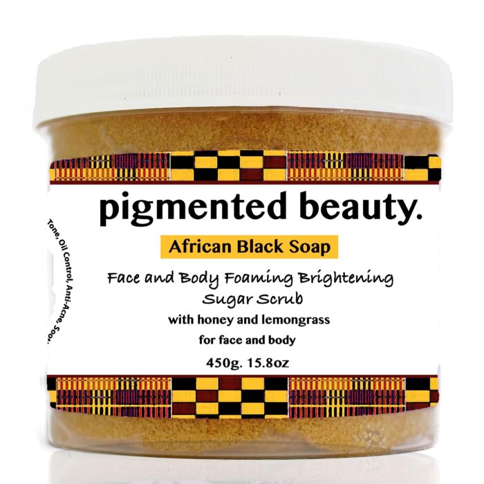 Hydrating and Even Tone African Black Soap Sugar Scrub with Honey and Lemongrass Tea