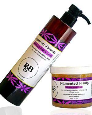 Cleansing and Beautifying African Black Soap Wash and Scrub Combo with Lavender and Lemon Oil