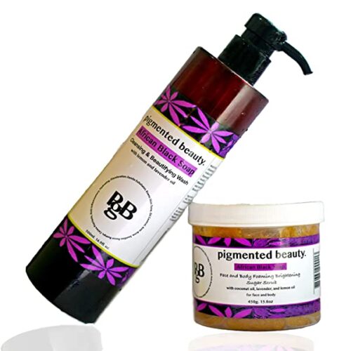 Cleansing and Beautifying African Black Soap Wash and Scrub Combo with Lavender and Lemon Oil